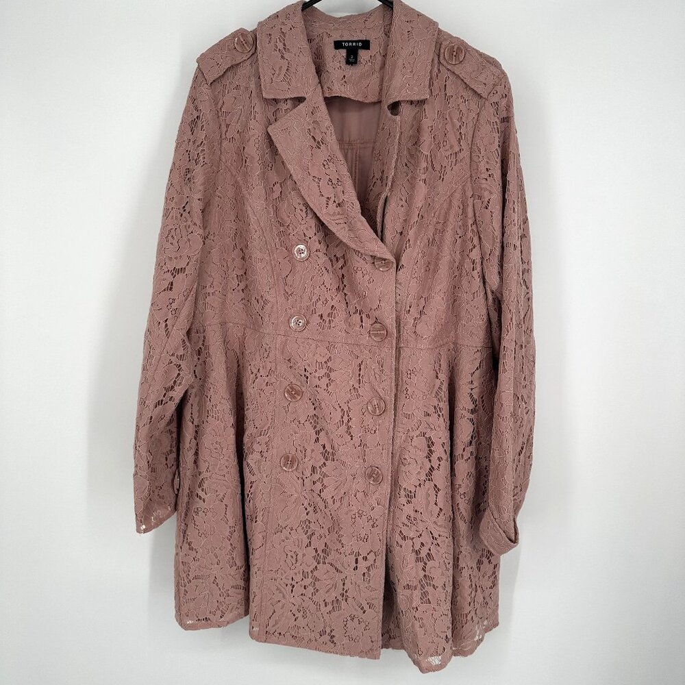 Torrid Pink Lace Trench Coat Size 2XL